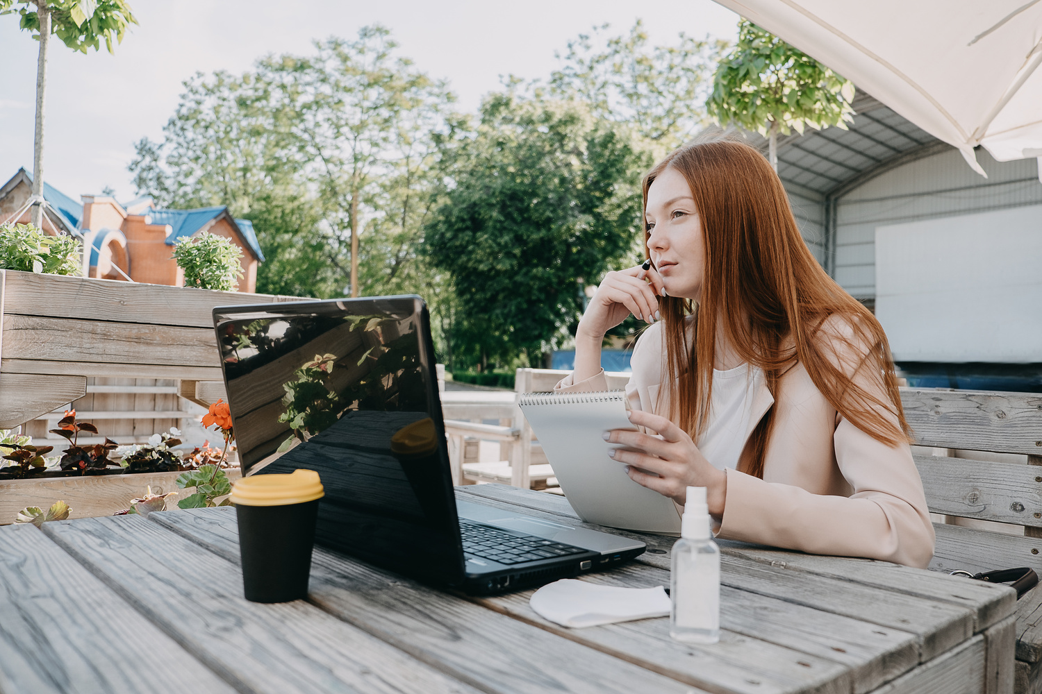 Woman Working Remotely Outdoors