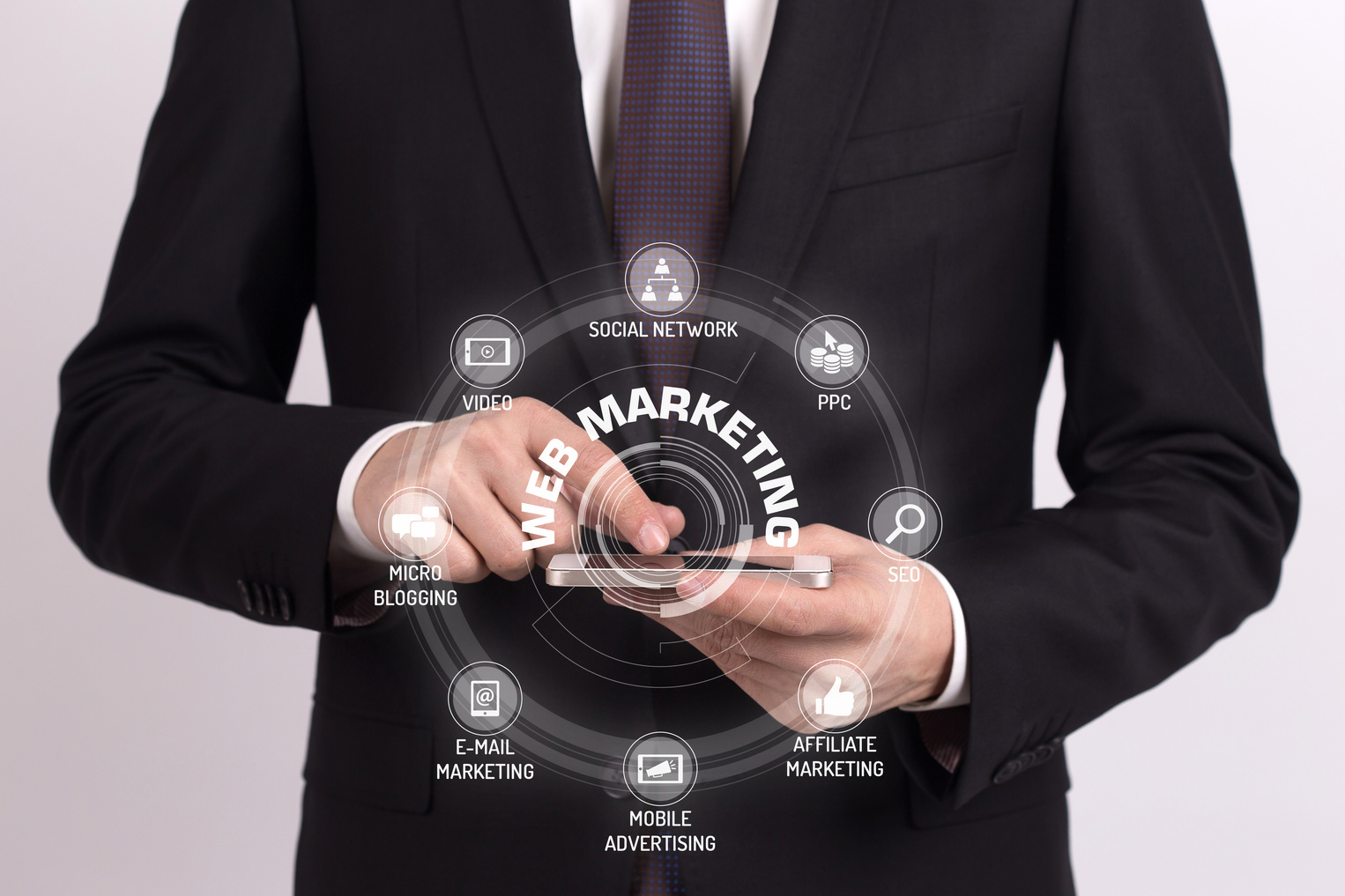 WEB MARKETING CONCEPT with Icons and Keywords