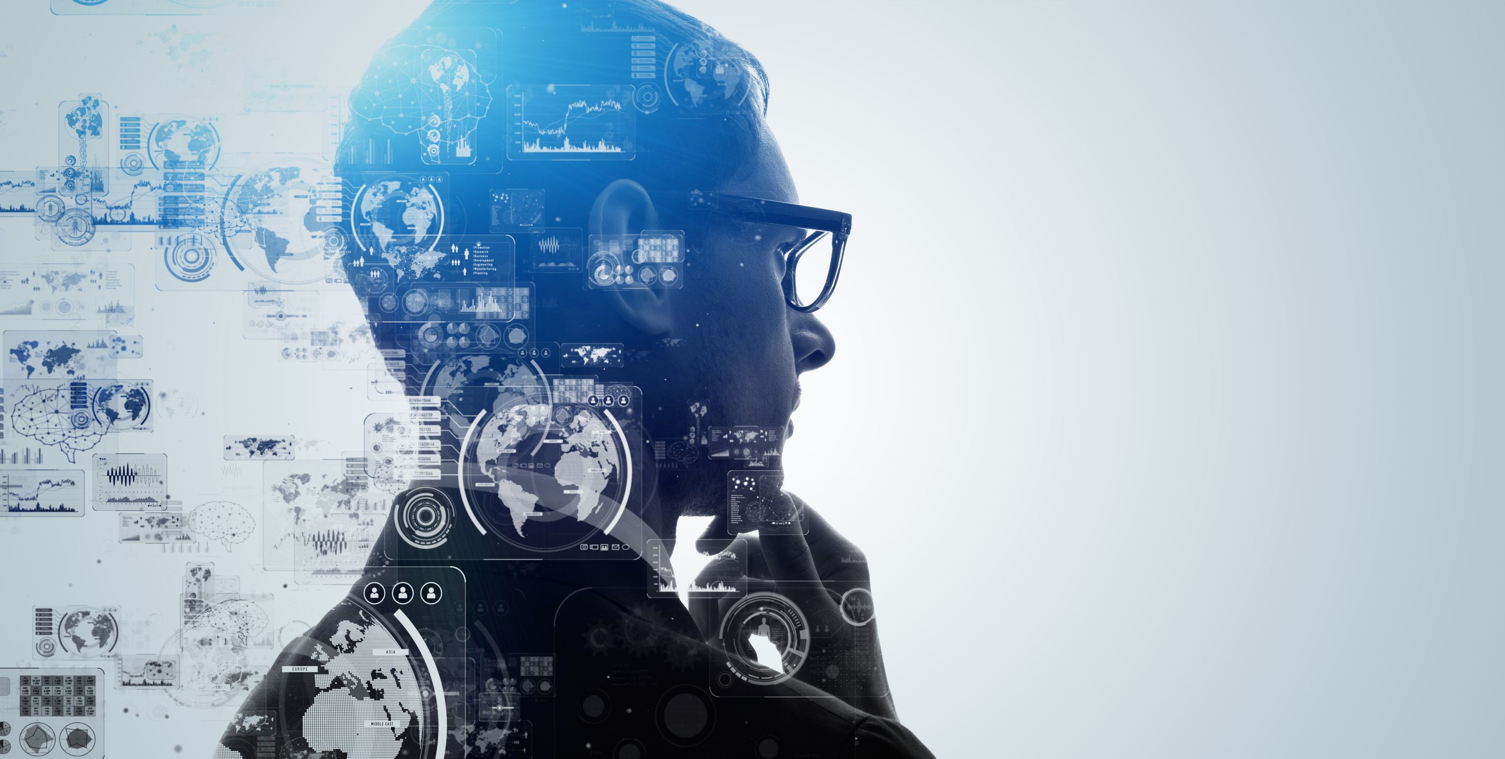 AI (Artificial Intelligence) concept. Communication network. GUI (Graphical User Interface).